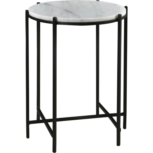 Talley Round End Table in White Marble & Black Iron