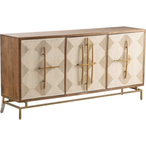 Rembrandt 69" 3 Door Media Credenza Sideboard in Two Tone Wood & Gold