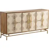 Rembrandt 69" 3 Door Media Credenza Sideboard in Two Tone Wood & Gold