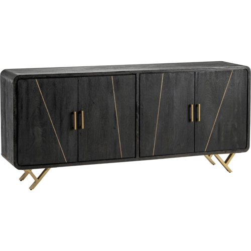 Mosley 72" 4 Door Media Credenza Sideboard in Black Wood & Gold
