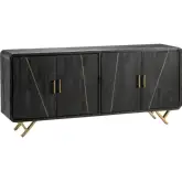 Mosley 72" 4 Door Media Credenza Sideboard in Black Wood & Gold