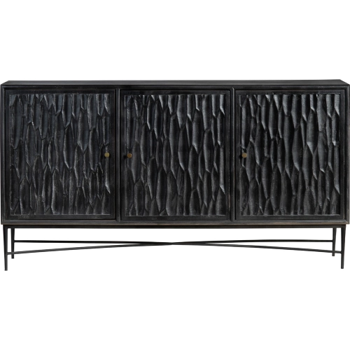 Richmond 69" 3 Door Media Credenza Sideboard in Black Wood & Metal