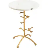 Tweety Bird Round End Table in White Marble & Gold Metal
