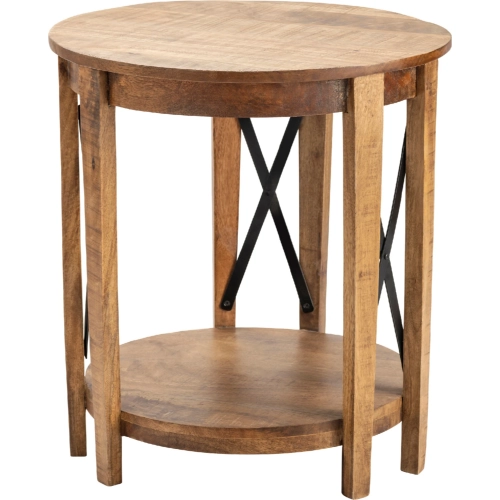 Sutton Creek Round End Table in Wood & Black Metal