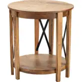 Sutton Creek Round End Table in Wood & Black Metal