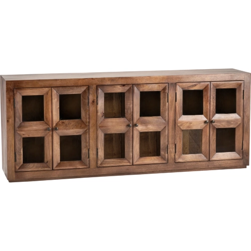 Union Row 80" 6 Door Media Credenza Sideboard in Brown Wood & Glass