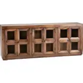 Union Row 80" 6 Door Media Credenza Sideboard in Brown Wood & Glass