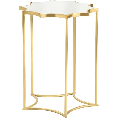 Robyn End Table in High Gloss Ivory Lacquer & Gold Metal