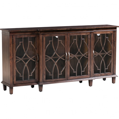 Rutherford 70" 4 Door Media Credenza Sideboard in Wood & Glass