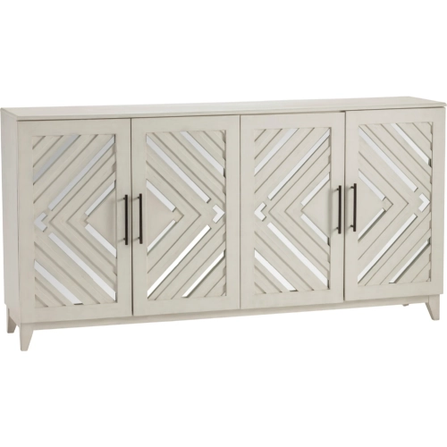 Phoebe 72" 4 Door Media Credenza Sideboard in White Wood & Mirror