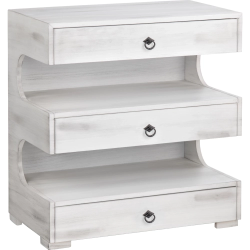 Annapolis E Shaped 3 Drawer Chest in Distressed White Gray Wood