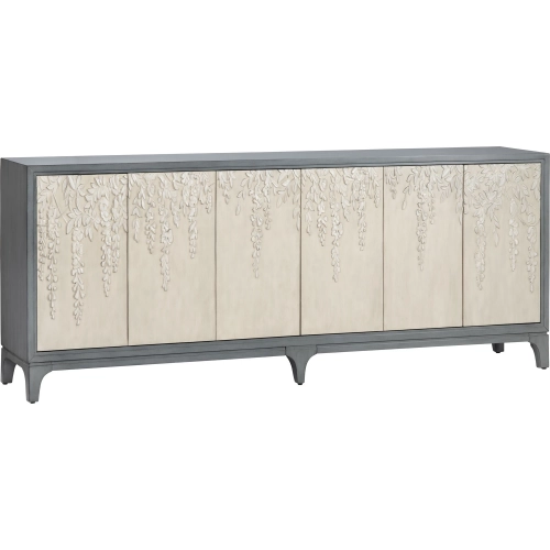Fleur 88" 6 Door TV Stand Media Credenza in Gray Blue & Cream Wood