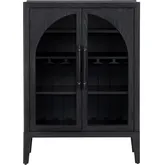 Braxton 34" Arched Glass Door Wine Cabinet in Black