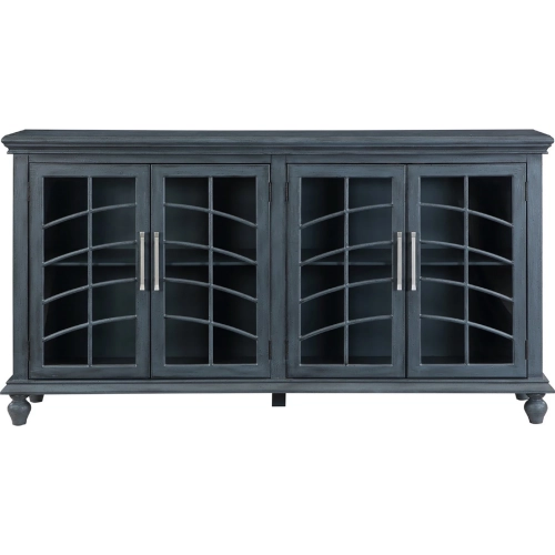 Wakefield 72" 4 Door Sideboard Credenza in Blue Wood & Glass