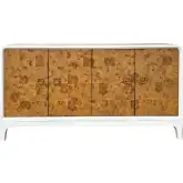 Maddox 4 Door Media Credenza Sideboard in Natural Mappa Burl & Ivory