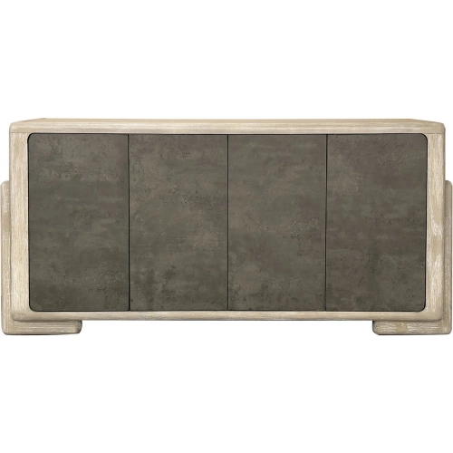 Oliver 74" Media Credenza Sideboard in Distressed Cream Wood & Faux Stone