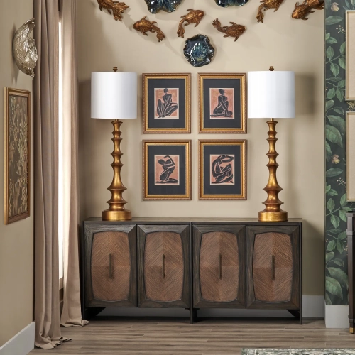 Santoro 70" 4 Door Media Credenza Sideboard in Brown Wood