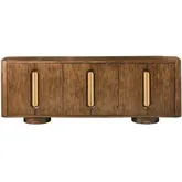 Adler 90" 6 Door Sideboard Buffet in Brown Wood & Brushed Gold