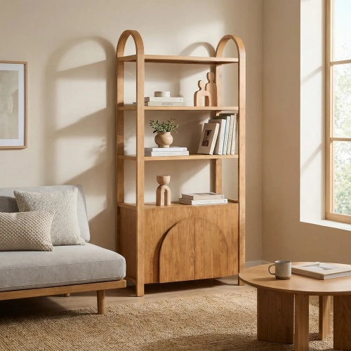 Arlo 82" 2 Door 3 Shelf Etagere Bookcase in Natural Wood