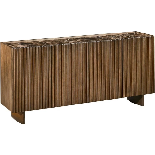 Chandler 68" 4 Door Media Credenza Sideboard in Wood & Cream Marble