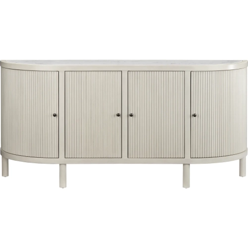 Mila 72"W 4 Door Credenza Sideboard in White Marble & Cream Wood