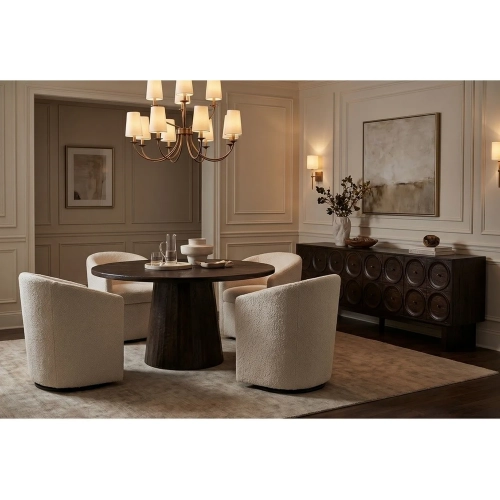Nico 95"W 4 Door Credenza Sideboard in Brown Wood