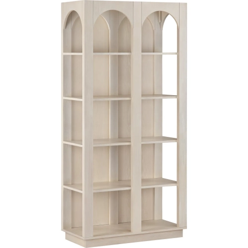 Alina 77"H 5 Shelf Bookcase in Whitewash Cream Wood