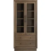 Carver 79.25"H 3 Shelf 2 Drawer Bookcase in Brown Wood & Glass