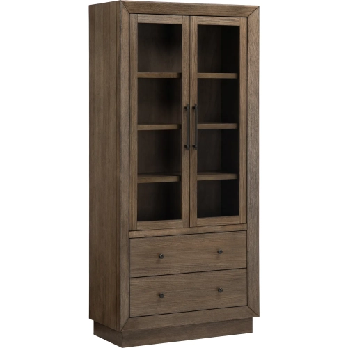 Carver 79.25"H 3 Shelf 2 Drawer Bookcase in Brown Wood & Glass