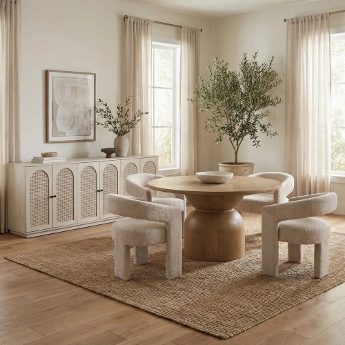 Florence Dining Arm Chair in Oatmeal Fabric (Set of 2)