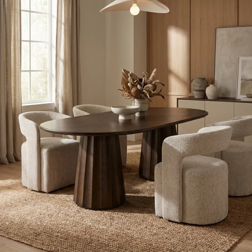 Calloway 95.75"W Oval Dining Table in Brown Wood