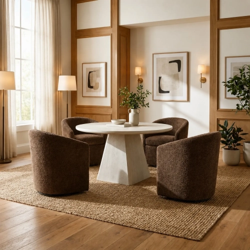 Palm Beach 54" Round Dining Table in White Washed Cream Wood