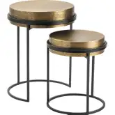Hudson 2 Piece Nesting Table Set in Textured Brass & Black Metal