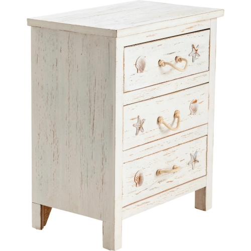 Seaside 3 Drawer Chest in Distressed White Wood & Rope