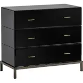 Mercury 3 Drawer Chest in Gloss Black Metal & Black Glass