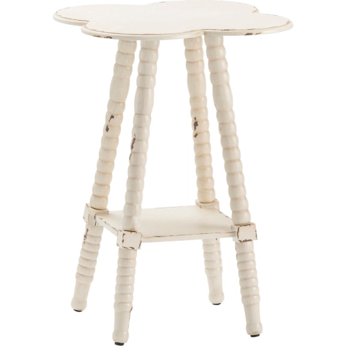 Clover Shaped Side Table in Distressed White Fir Wood