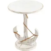 Harbor End Table in Distressed White Wood & Rope