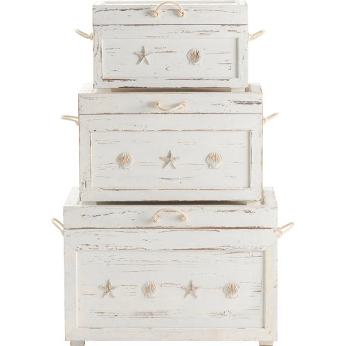 Seaside Trunks in Distressed White Wood & Rope