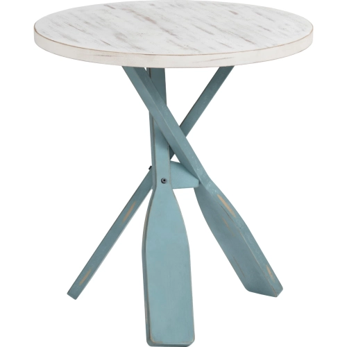 Chesapeake Round Coastal Paddle Leg End Table in Blue & White Wood