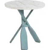 Chesapeake Round Coastal Paddle Leg End Table in Blue & White Wood