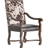 Mesquite Ranch Arm Chair in Brown & White Faux Cowhide, Vegan Leather & Wood