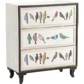 Birds on a Wire 3 Drawer Chest in Distressed Multicolor Wood