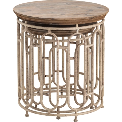 Allyson 2 Piece Side Table Set in Wood & Sand Metal