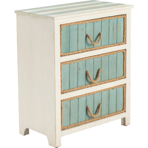 South Shore 3 Drawer Chest in Distressed White & Turquoise Blue Wood