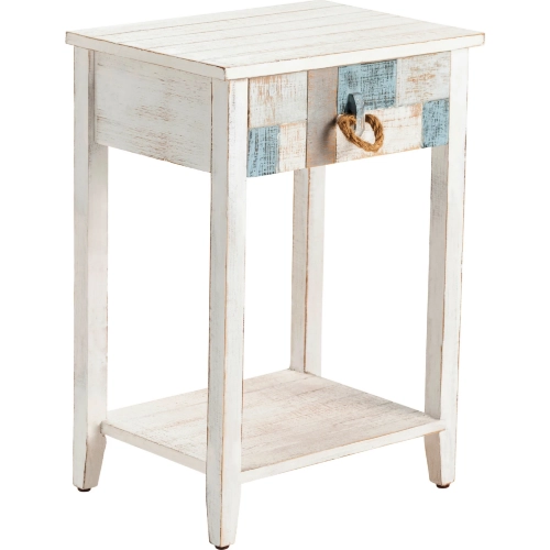South Shore Square 1 Drawer End Table in Distressed White Wood