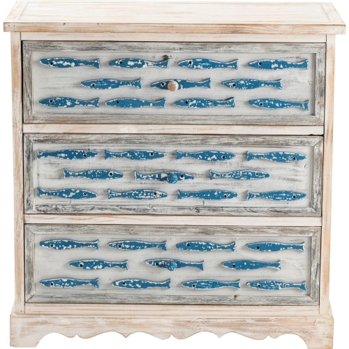 Upstream 3 Drawer Chest in Distressed Cream & Blue Wood