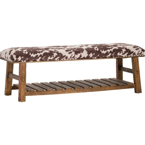 Mesquite Ranch Bench in Brown & White Cowhide Print Fabric & Wood