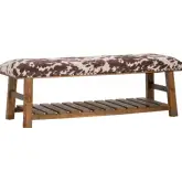 Mesquite Ranch Bench in Brown & White Cowhide Print Fabric & Wood