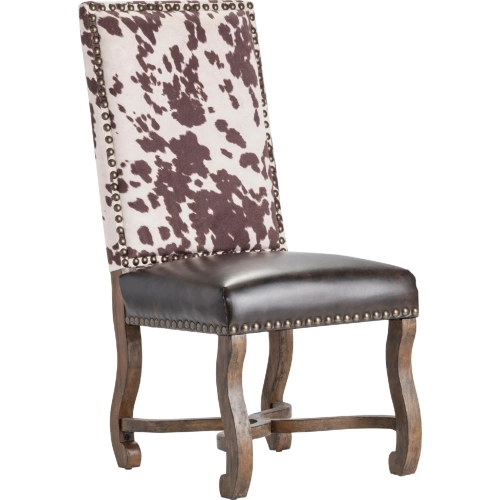 Mesquite Ranch Accent Chair in Brown & White Faux Cowhide, Vegan Leather & Wood