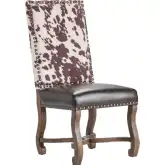 Mesquite Ranch Accent Chair in Brown & White Faux Cowhide, Vegan Leather & Wood